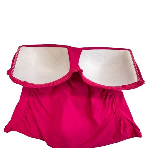 ANNE COLE Bright Pink Live In Color Twist Front Bandeaukini Swim Top Sz Large - Picture 8 of 13